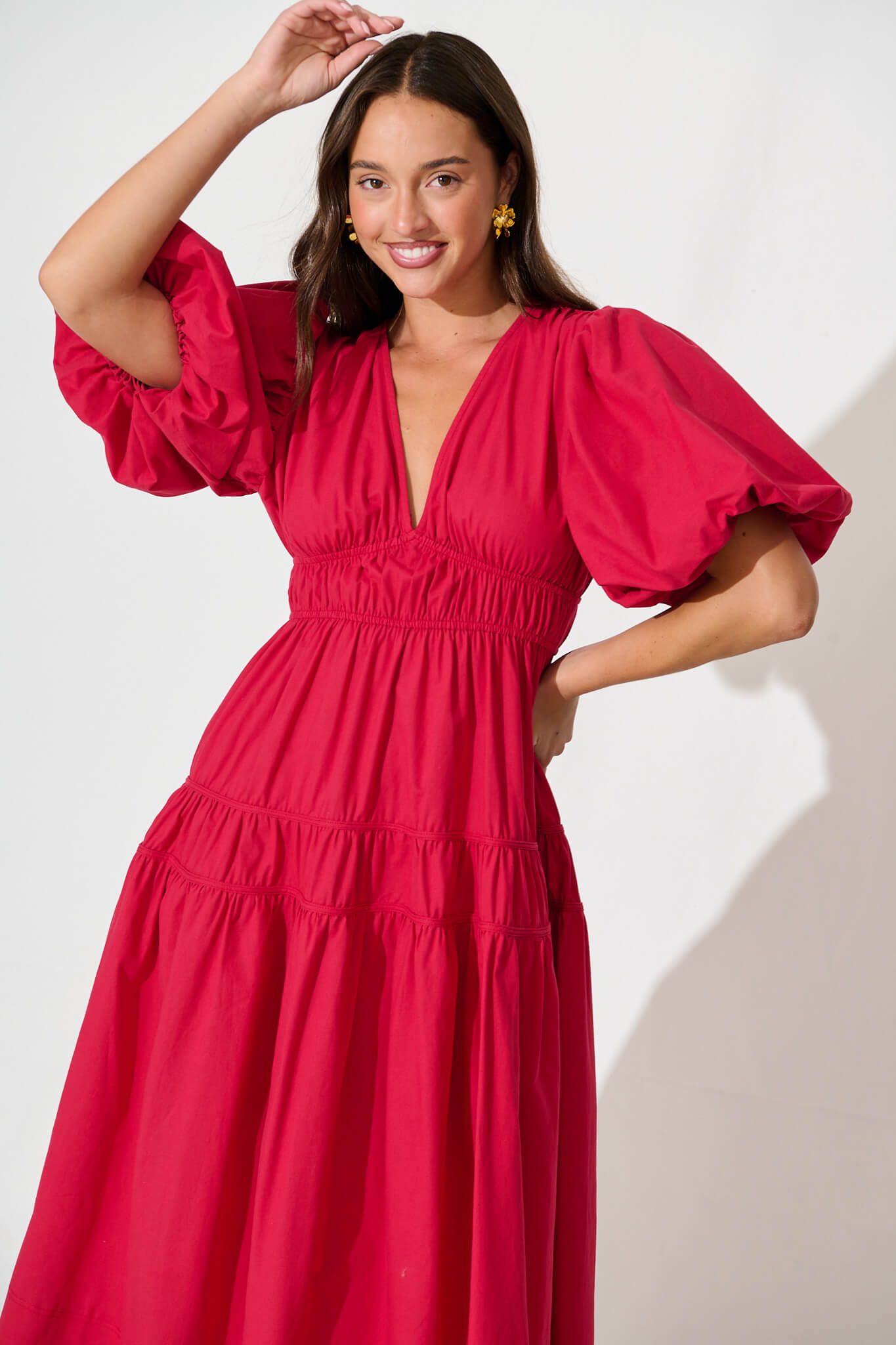 Red Cotton Midi Dress: Amalie Style