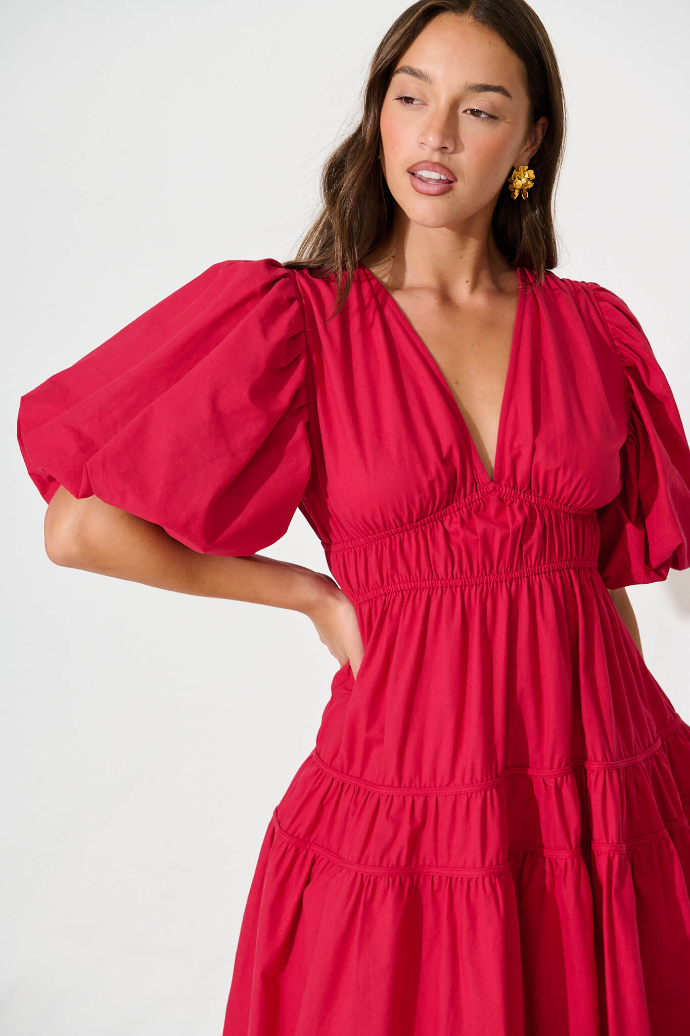 Red Cotton Midi Dress: Amalie Style