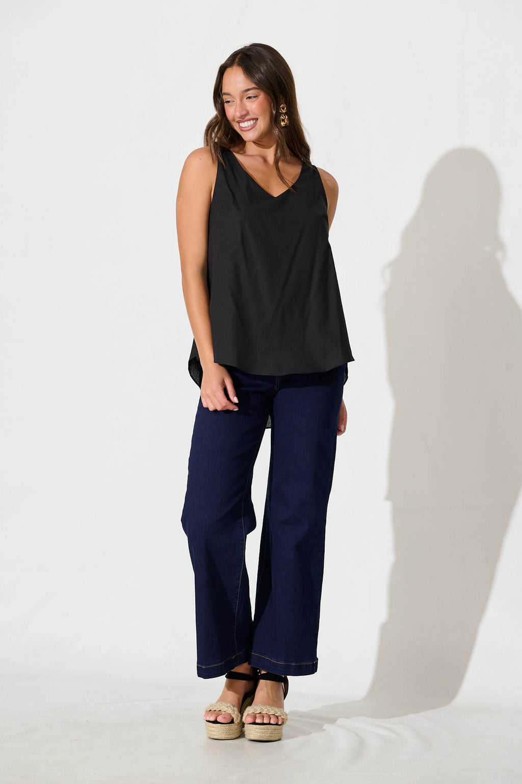 Black Cotton Linen Kaycie Blouse