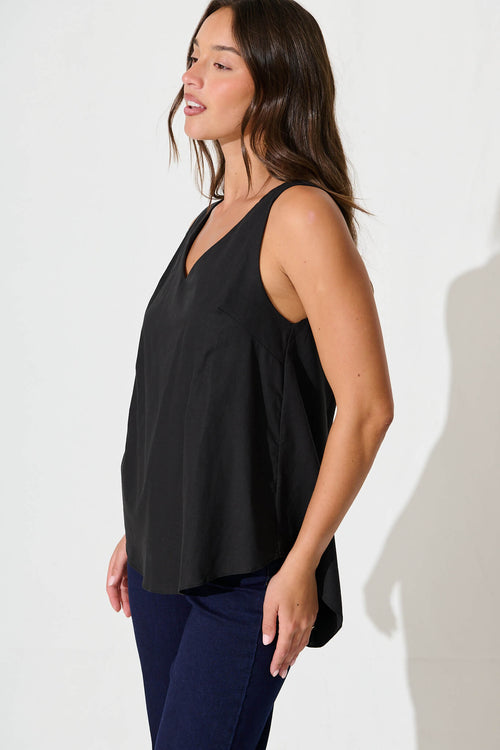 Black Cotton Linen Kaycie Blouse