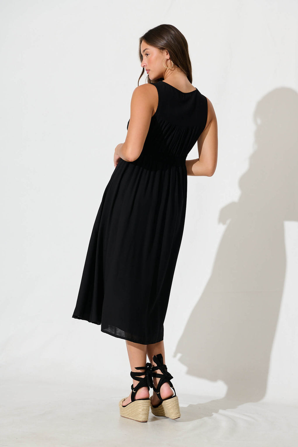 Black Linen Cotton Midi Dress - Ryland