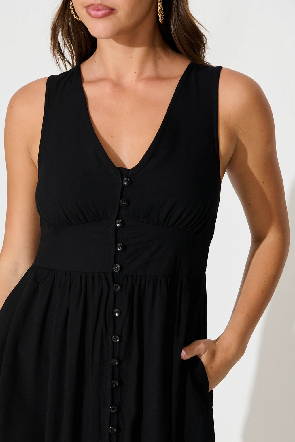 Black Linen Cotton Midi Dress - Ryland