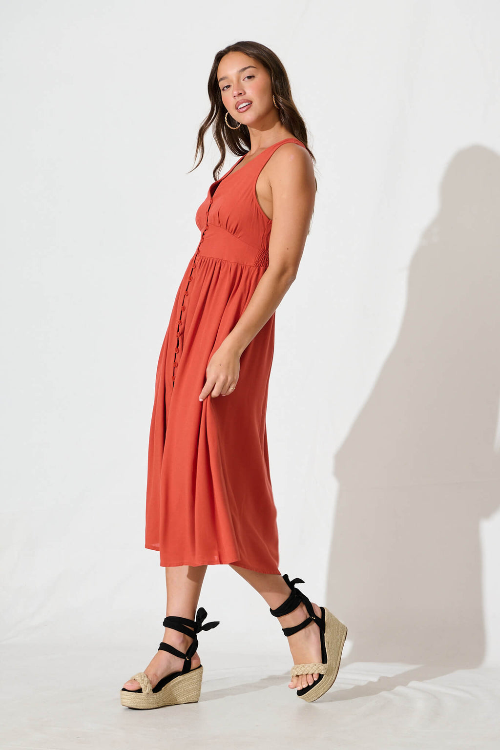 Rust Linen Cotton Midi Dress by Ryland