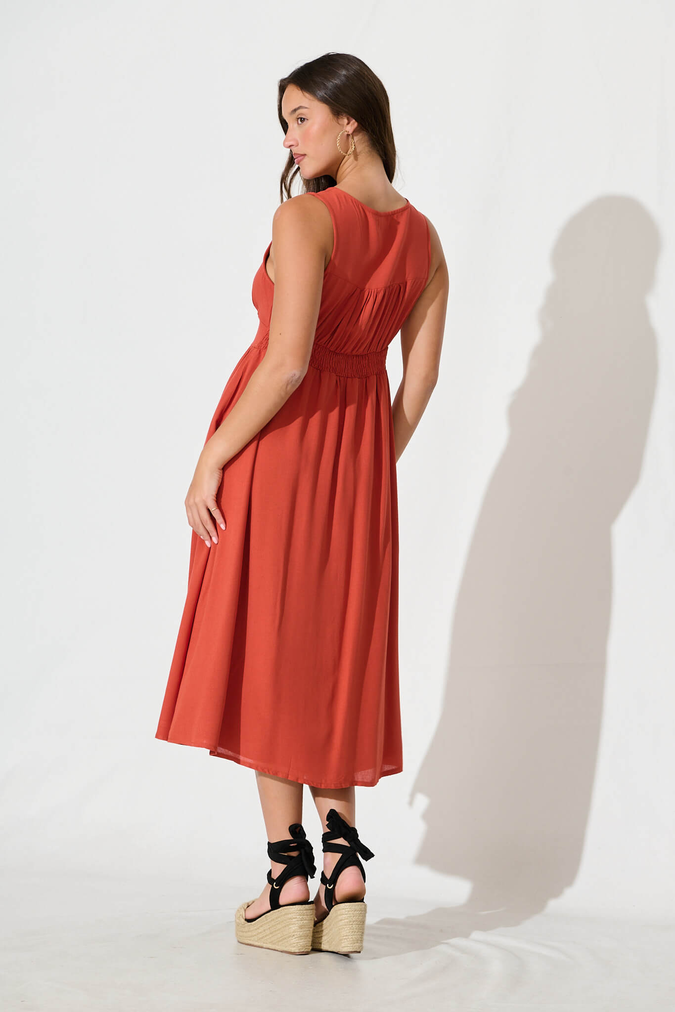 Rust Linen Cotton Midi Dress by Ryland