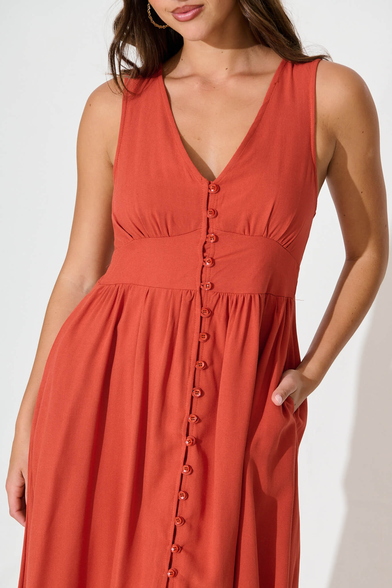 Rust Linen Cotton Midi Dress by Ryland