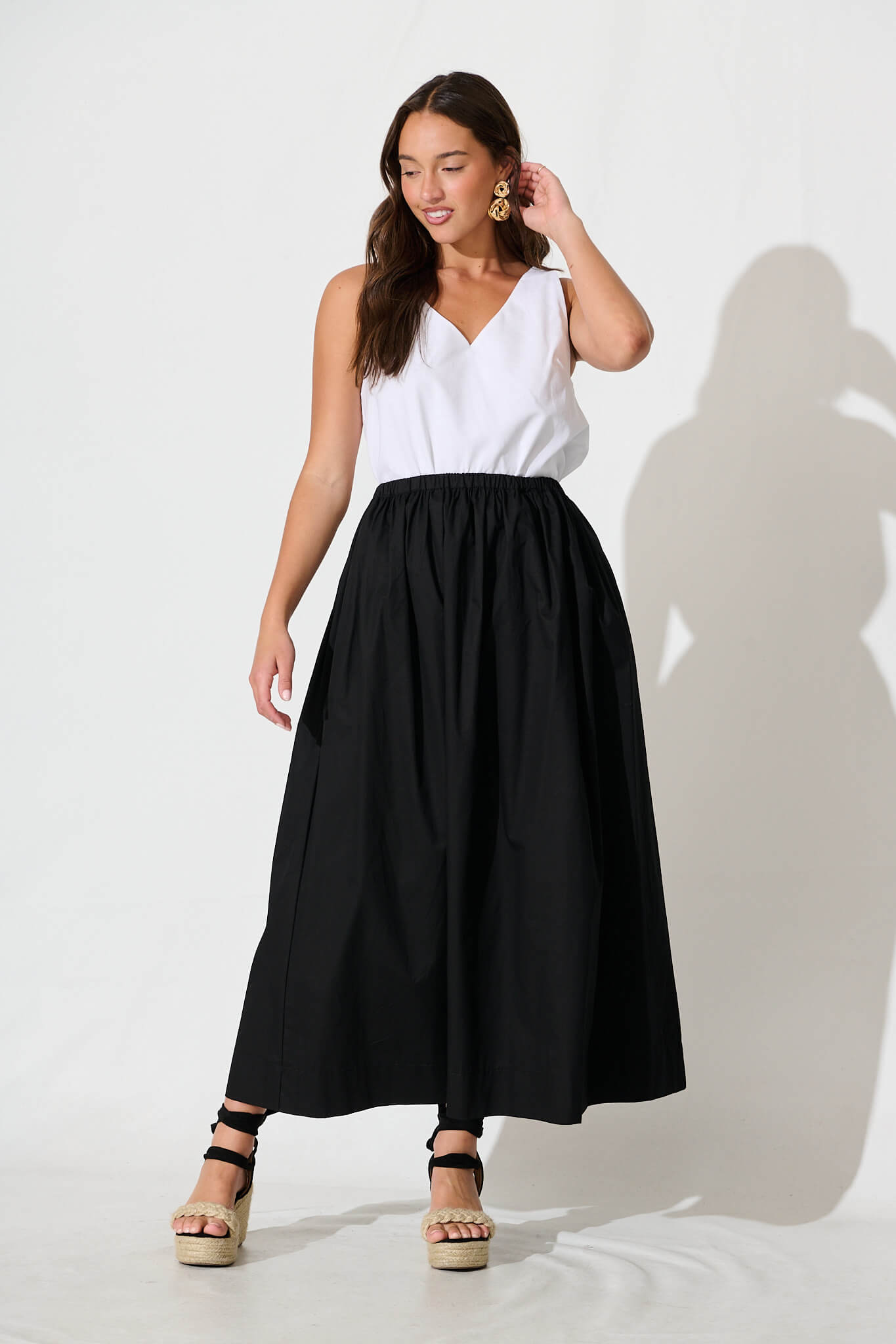 Chic Black Cotton Maxi Skirt