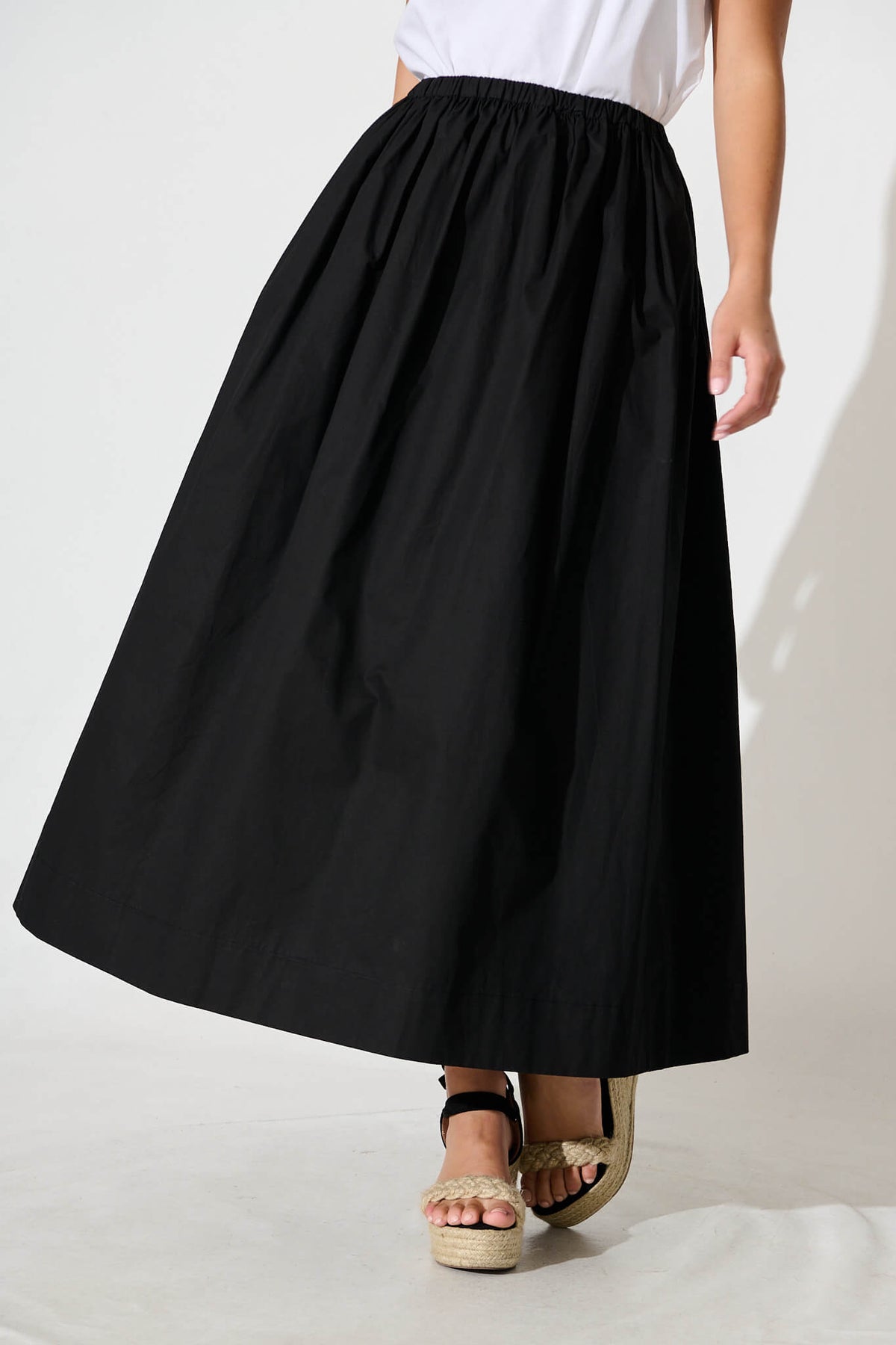 Chic Black Cotton Maxi Skirt