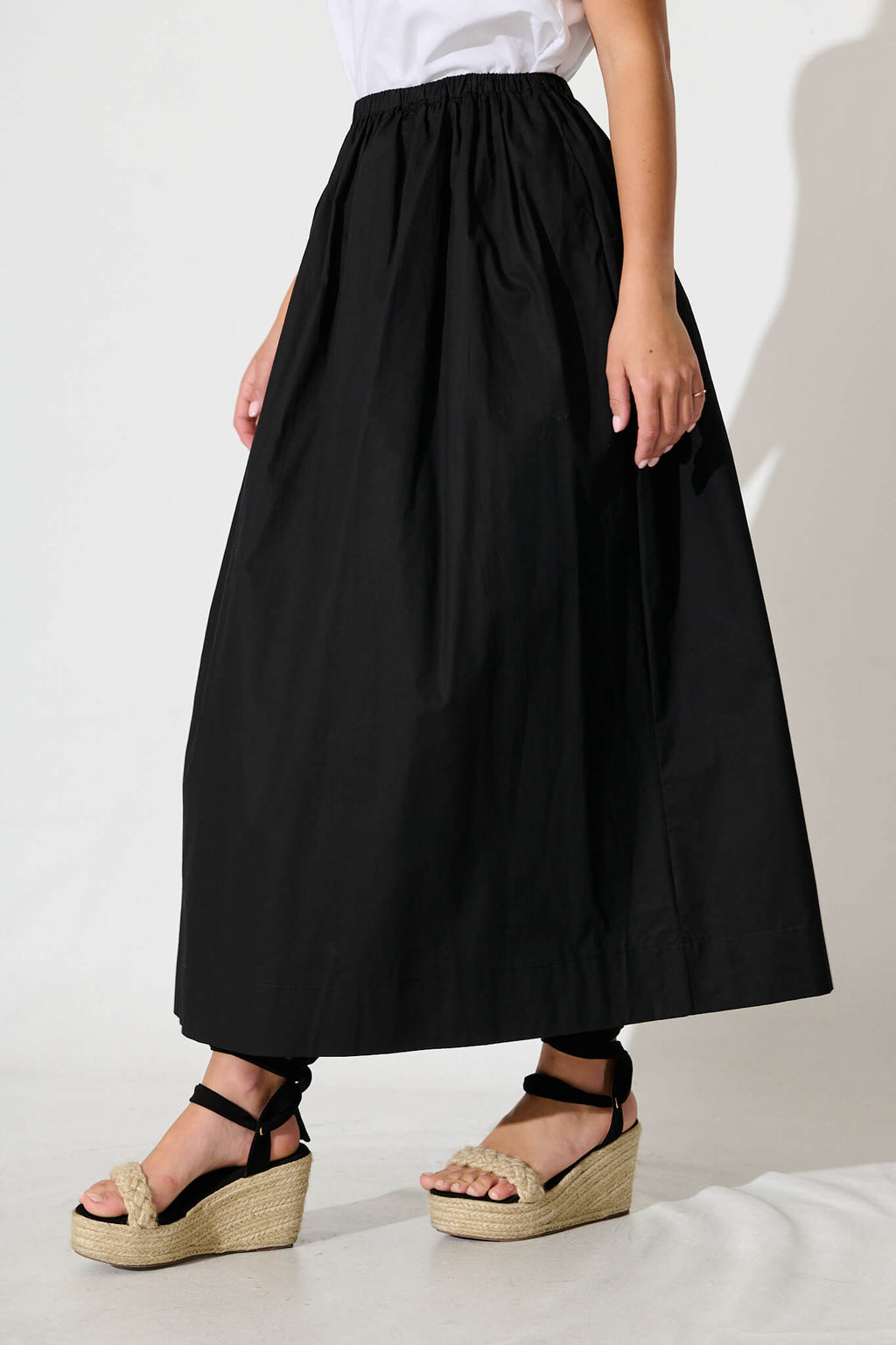 Chic Black Cotton Maxi Skirt