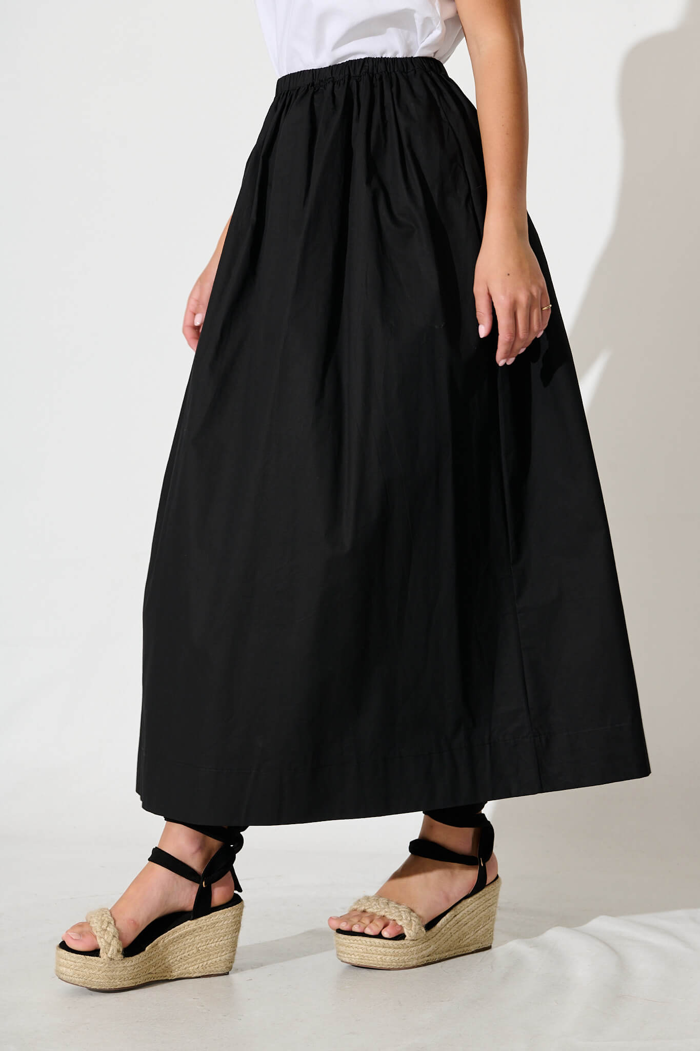 Chic Black Cotton Maxi Skirt