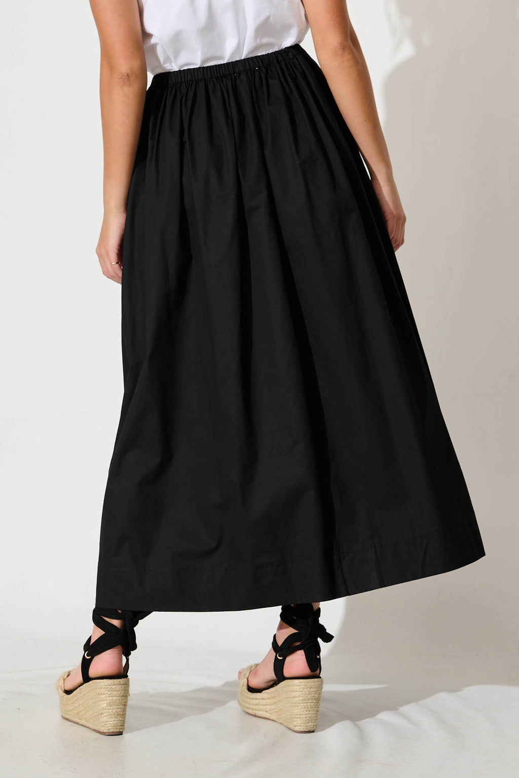 Chic Black Cotton Maxi Skirt