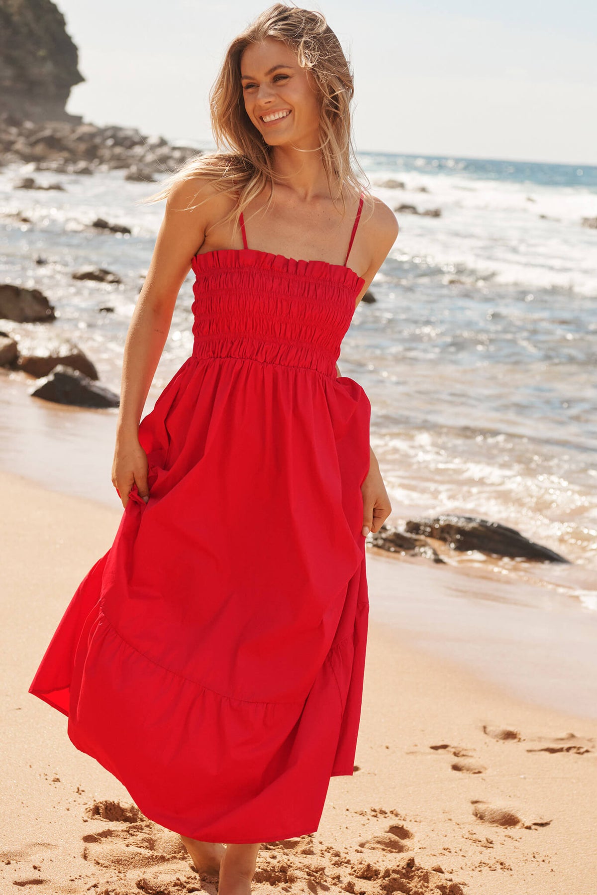 Red Cotton Maxi Dress by Santos