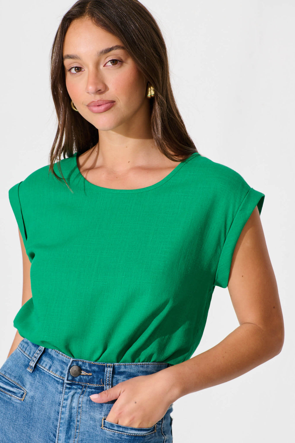 Bright Green Linen Blend Top