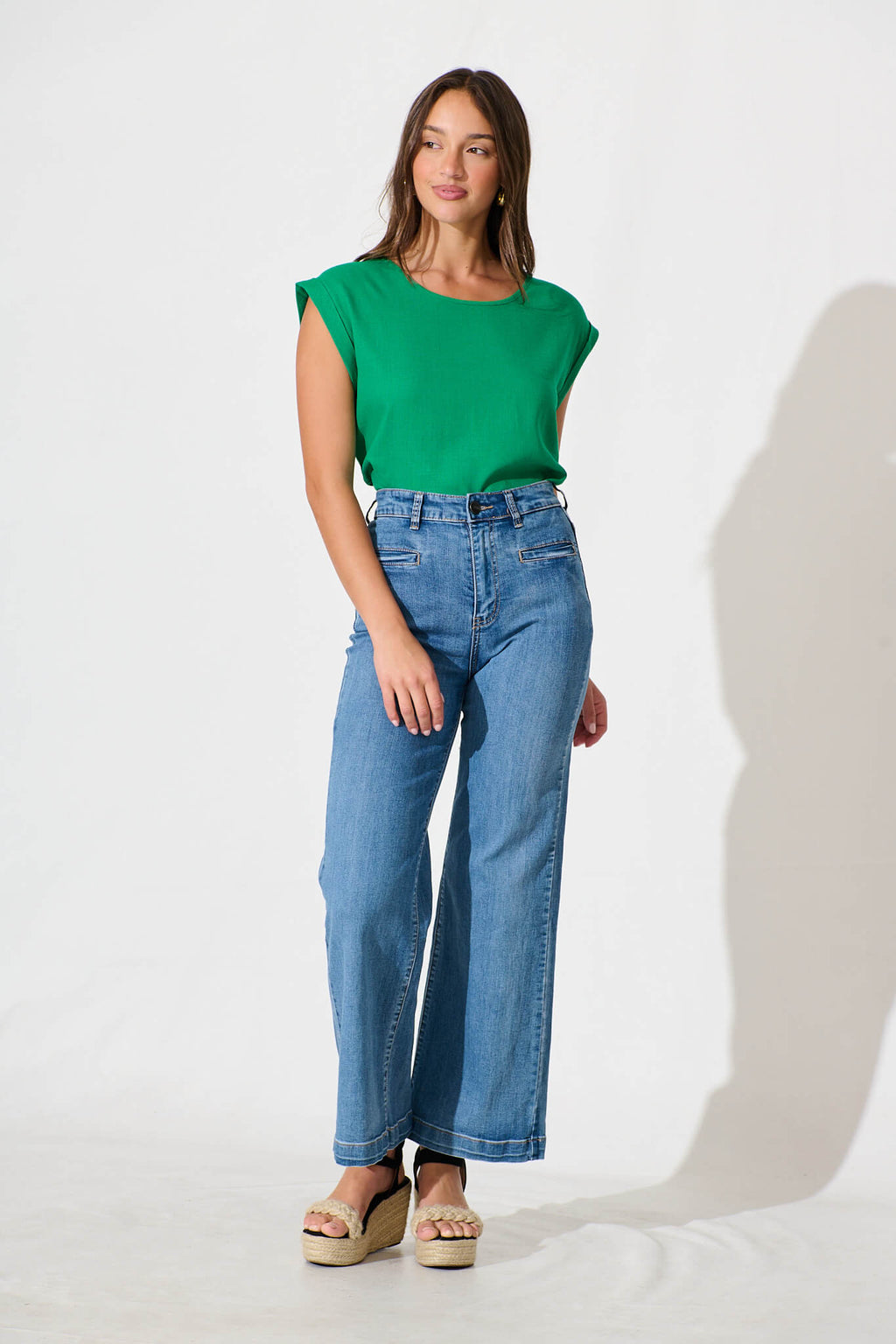Bright Green Linen Blend Top
