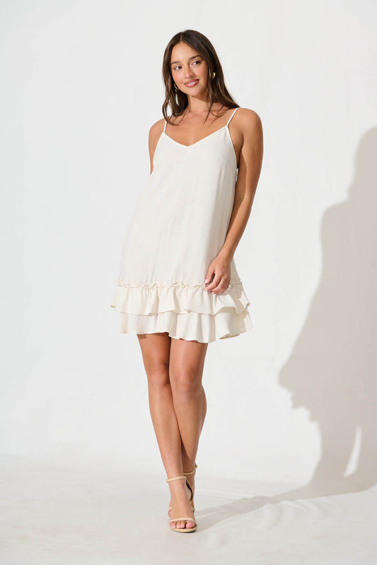 Oatmeal Linen Blend Dress - Aubrielle