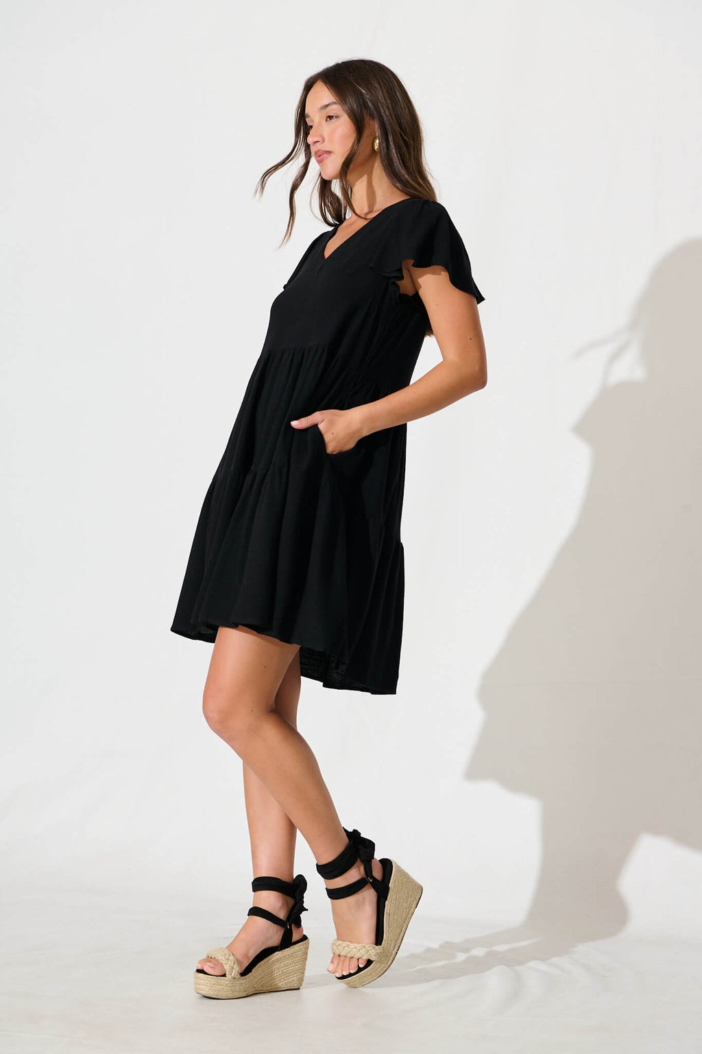 Black Linen Blend Smock Dress from Tahiti