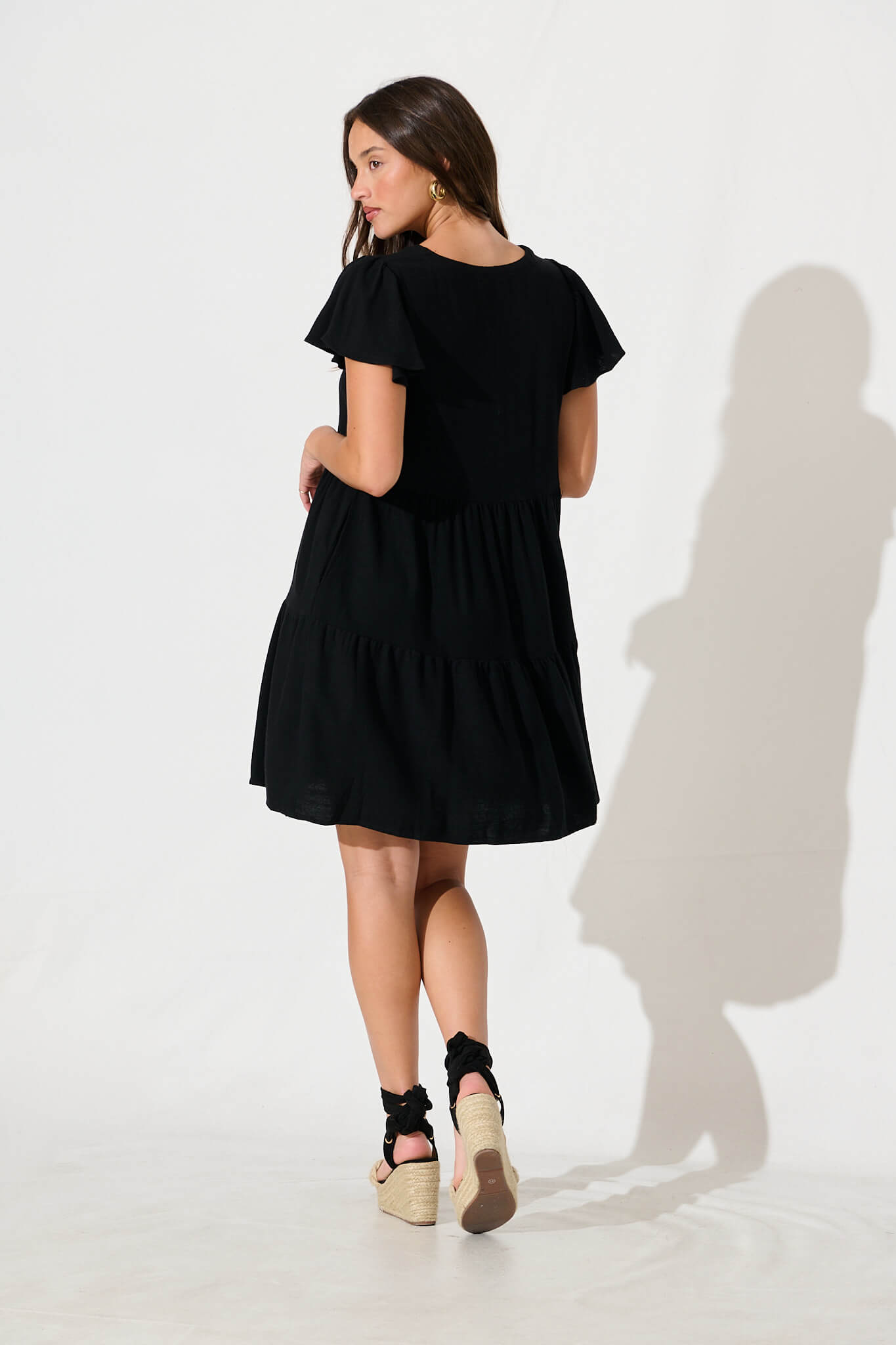 Black Linen Blend Smock Dress from Tahiti
