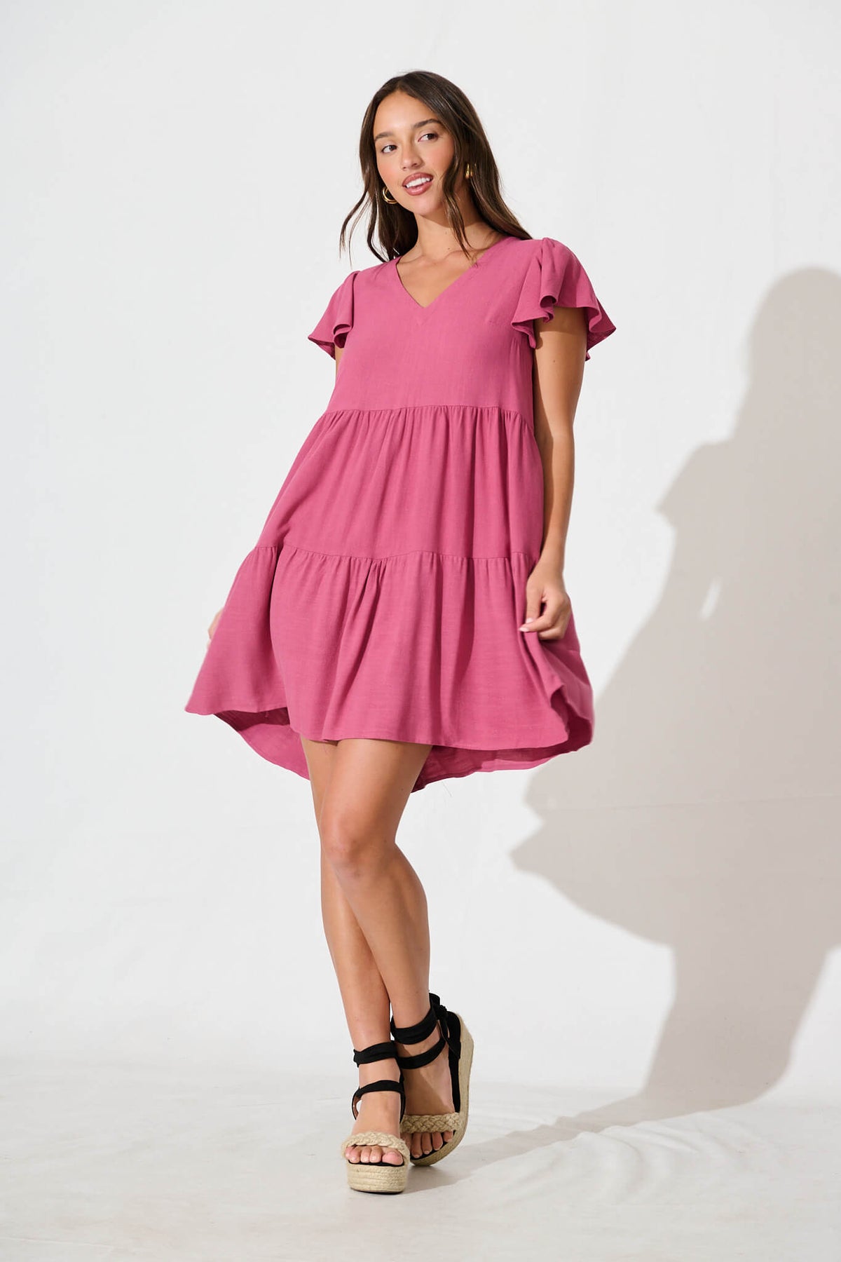 Deep Rose Linen Blend Smock Dress from Tahiti