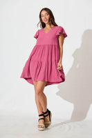 Deep Rose Linen Blend Smock Dress from Tahiti