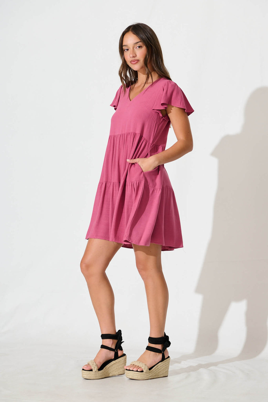 Deep Rose Linen Blend Smock Dress from Tahiti