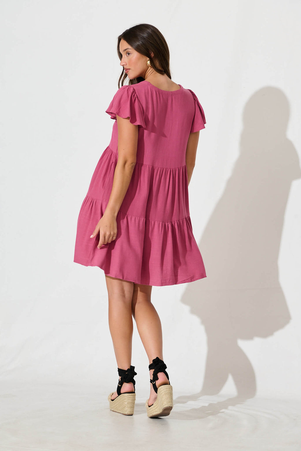 Deep Rose Linen Blend Smock Dress from Tahiti