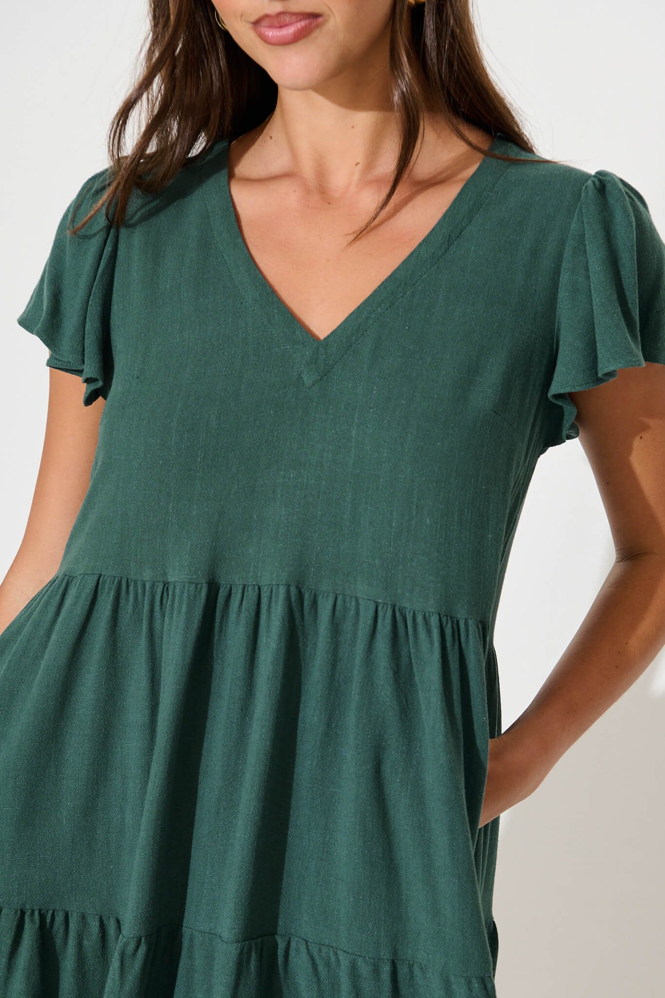 Green Linen Blend Smock Dress from Tahiti