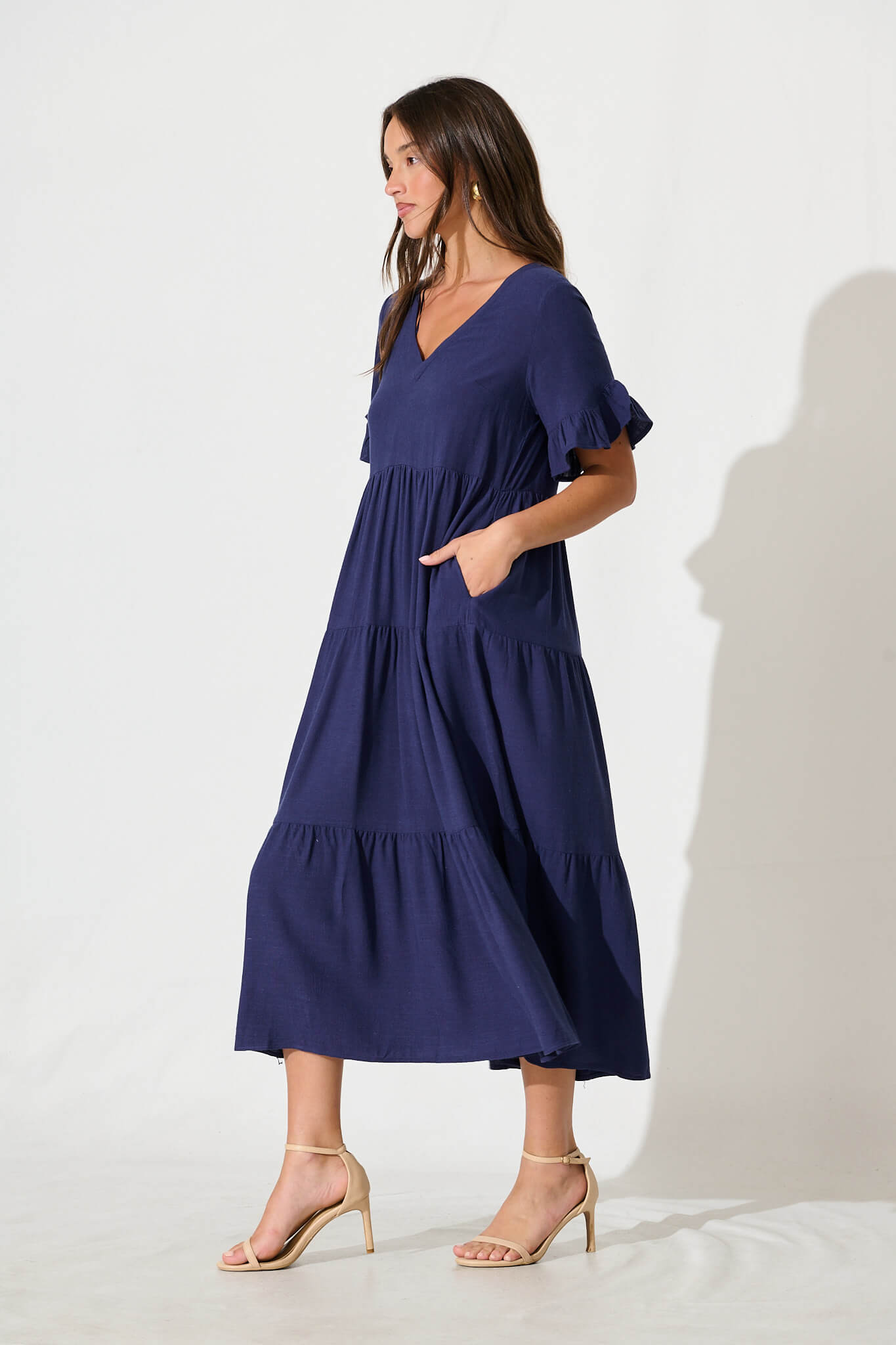 Navy Linen Blend Smock Dress by Kristen