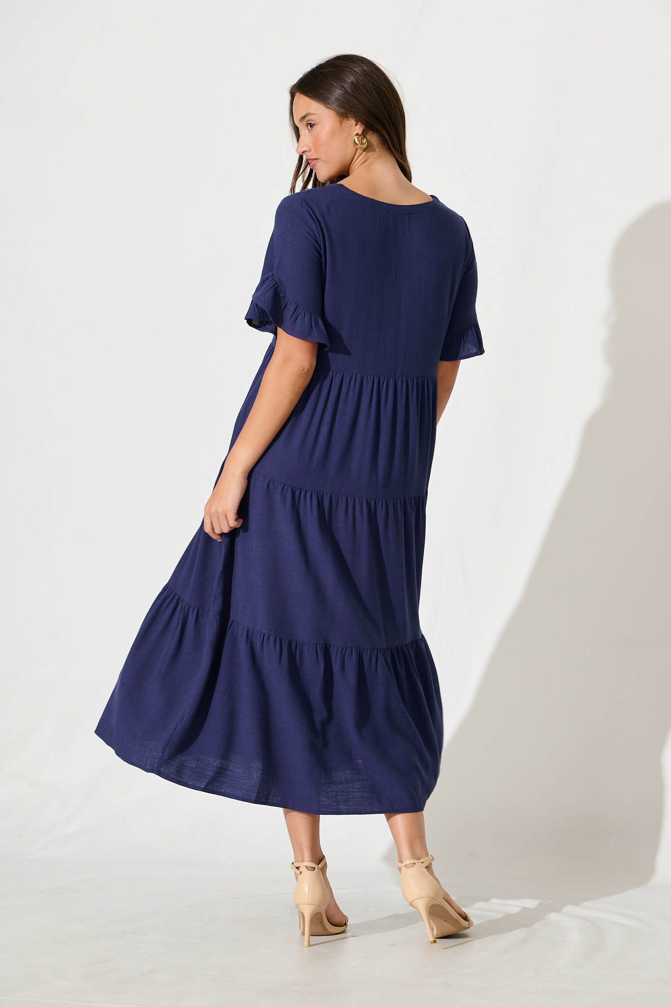 Navy Linen Blend Smock Dress by Kristen