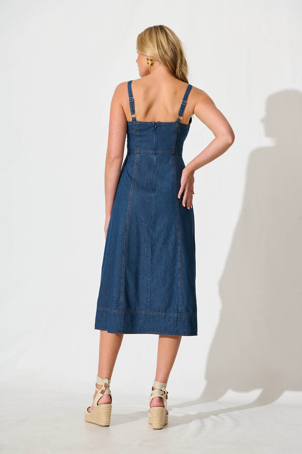 Dark Blue Denim Midi Sun Dress by Felina