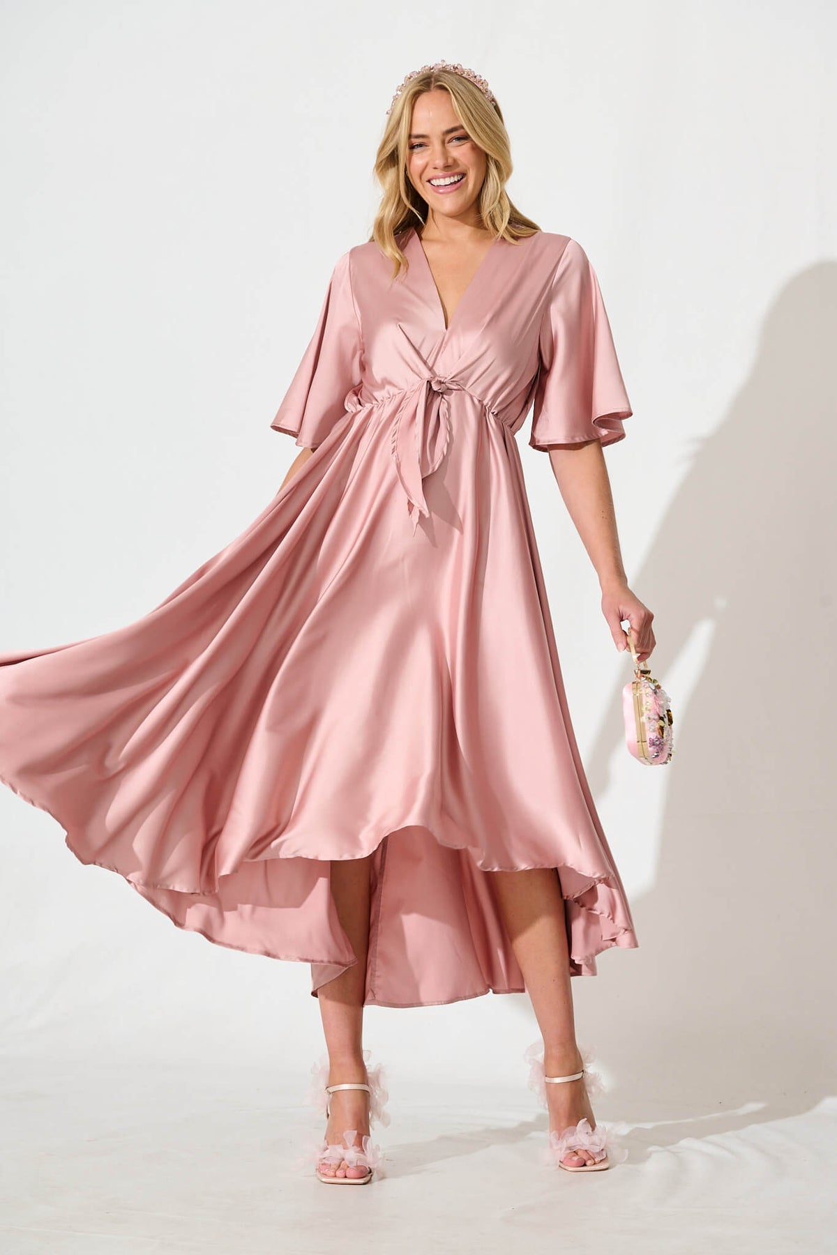Dusty Rose Satin Maxi Dress from Helsinki