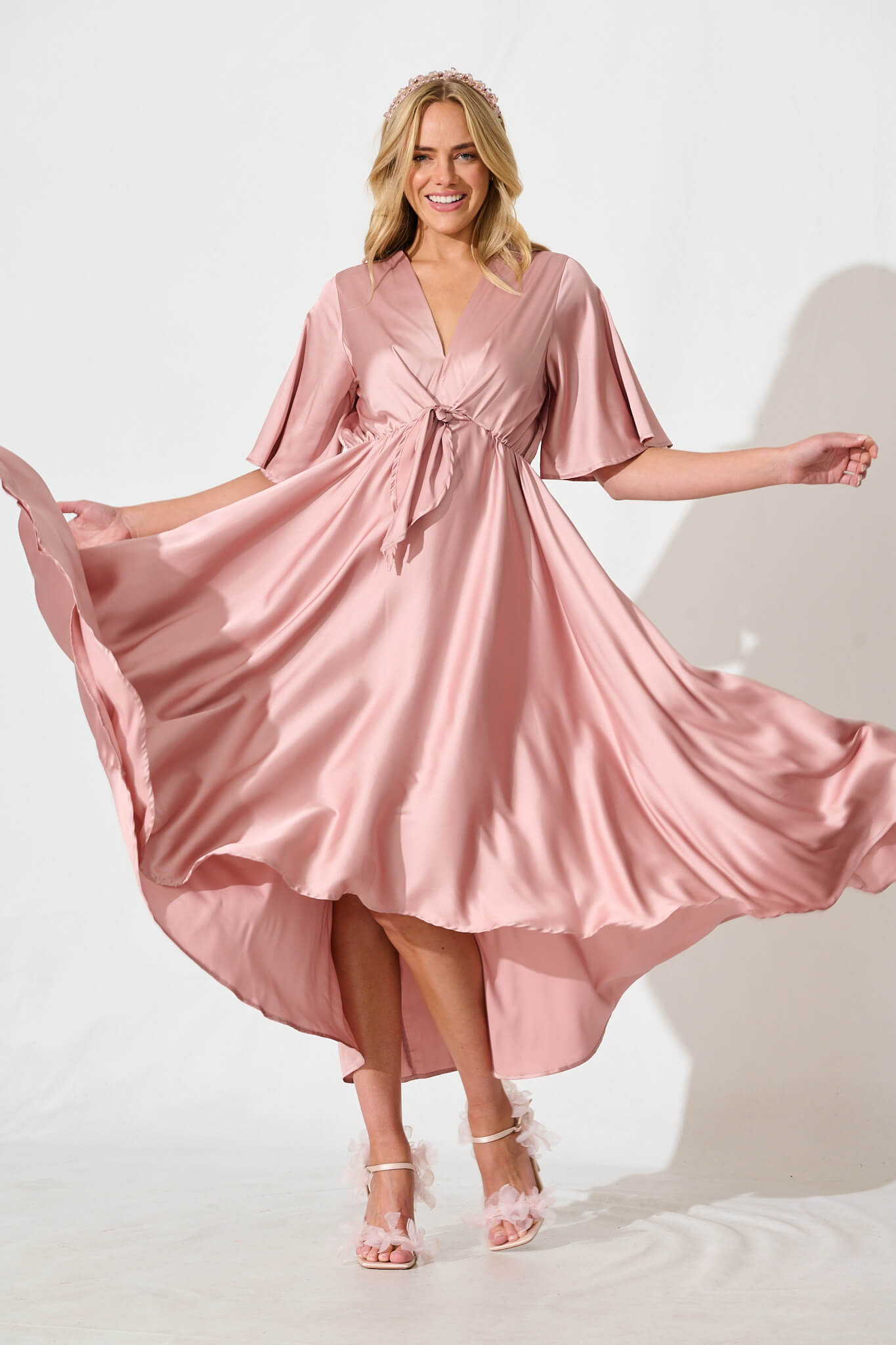 Dusty Rose Satin Maxi Dress from Helsinki