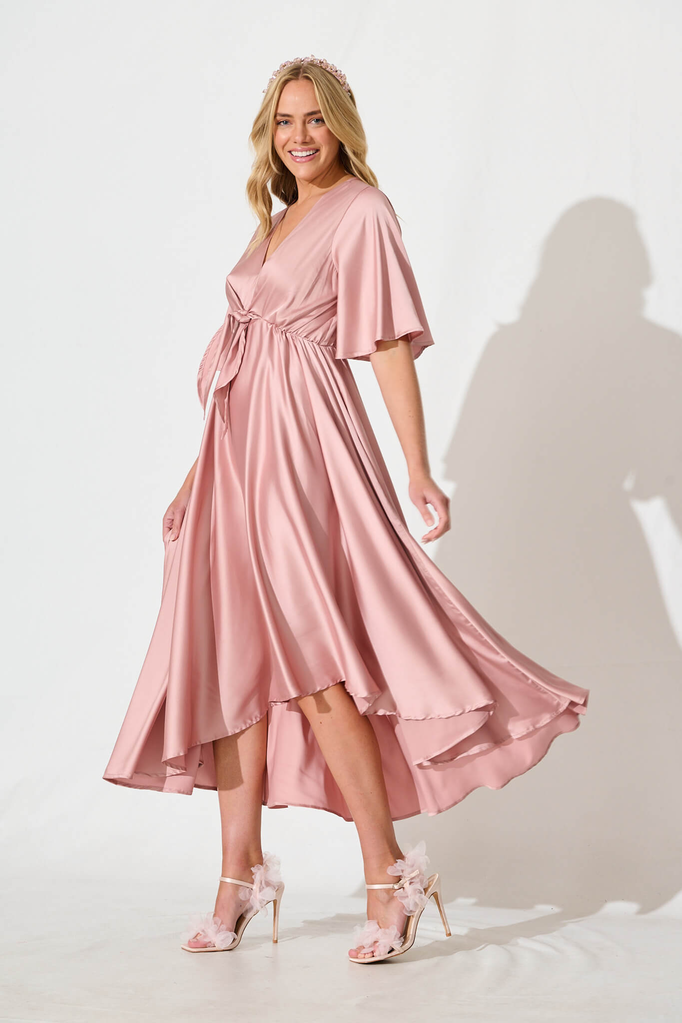 Dusty Rose Satin Maxi Dress from Helsinki