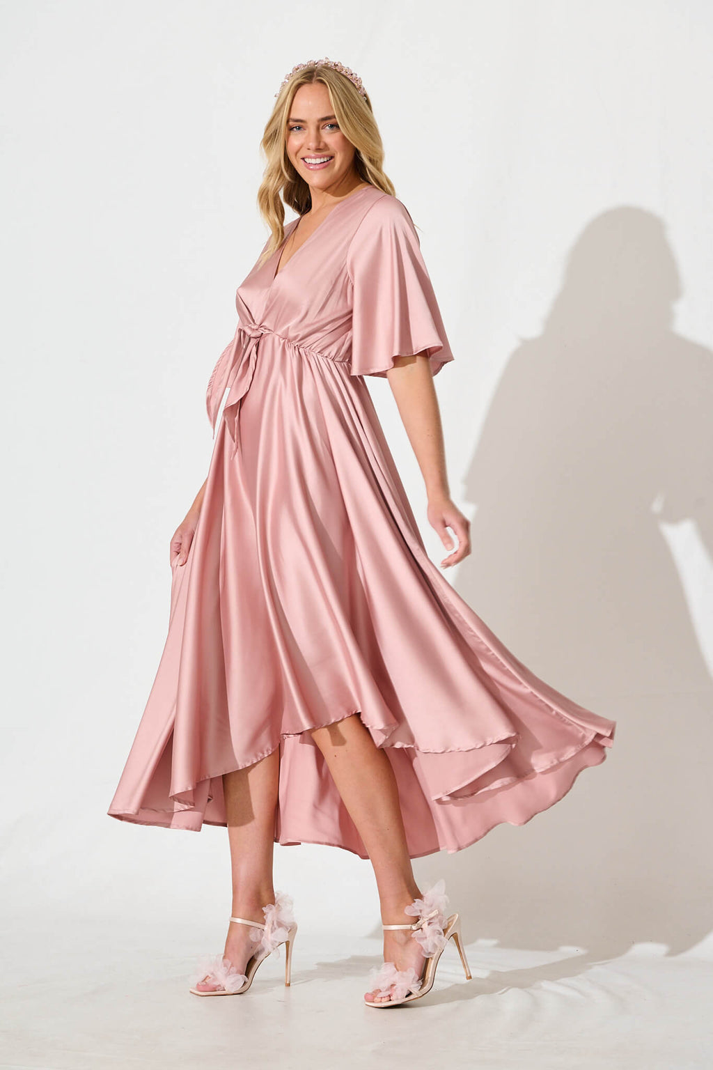Dusty Rose Satin Maxi Dress from Helsinki