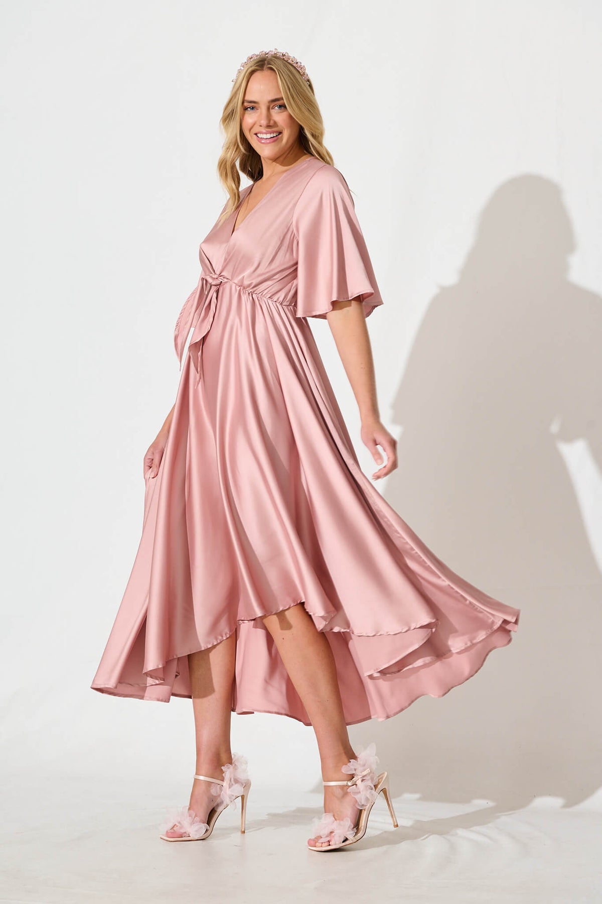 Dusty Rose Satin Maxi Dress from Helsinki