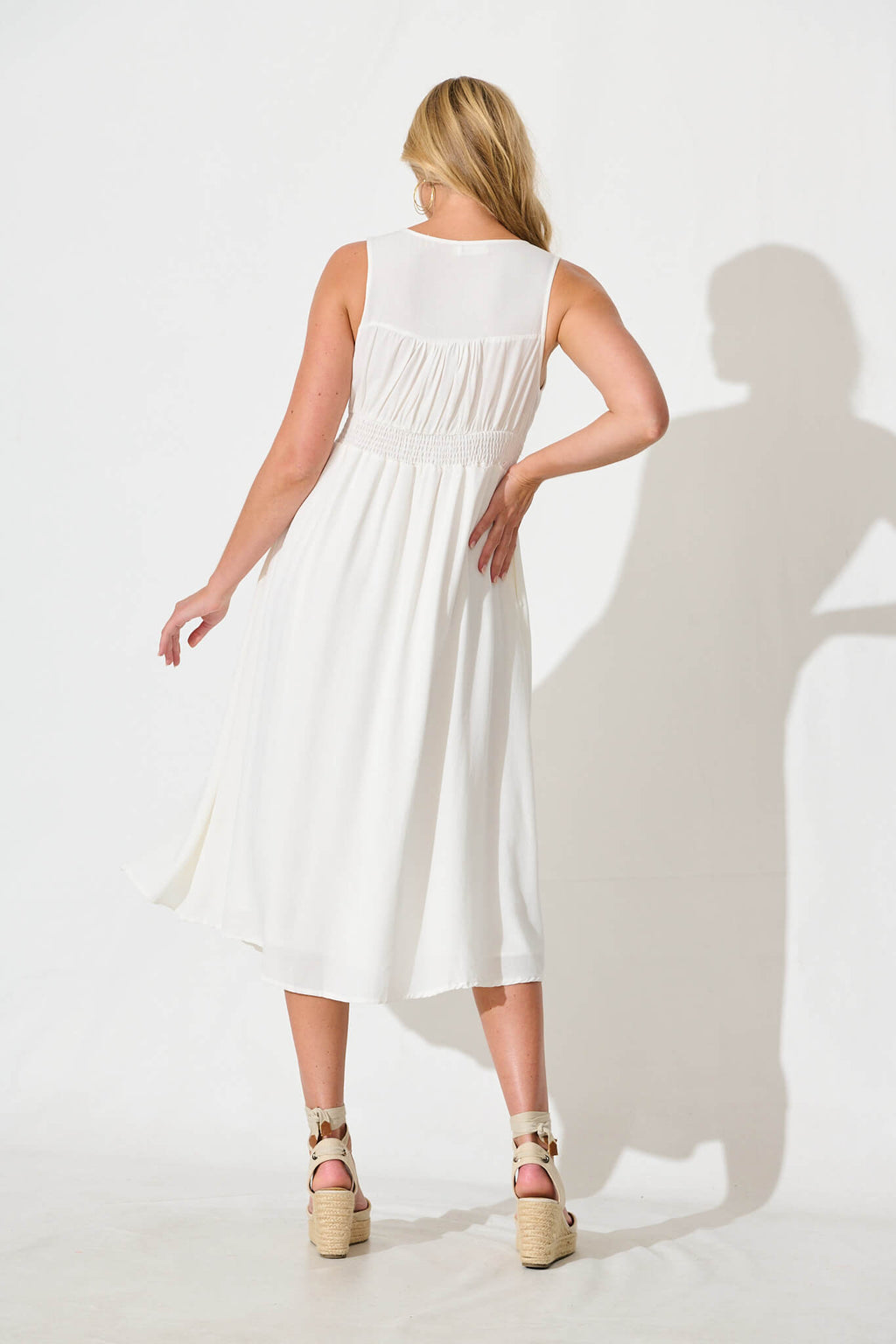 White Linen Cotton Midi Dress by Ryland