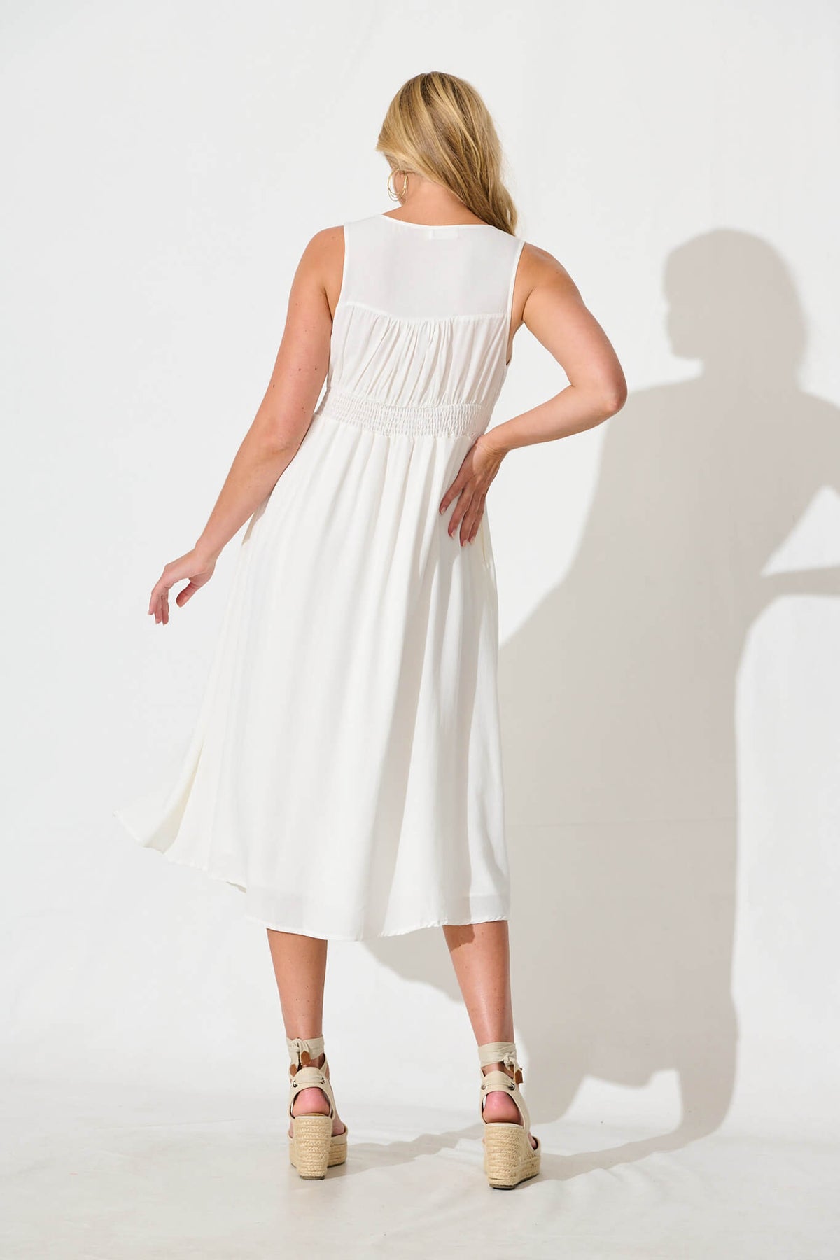 White Linen Cotton Midi Dress by Ryland