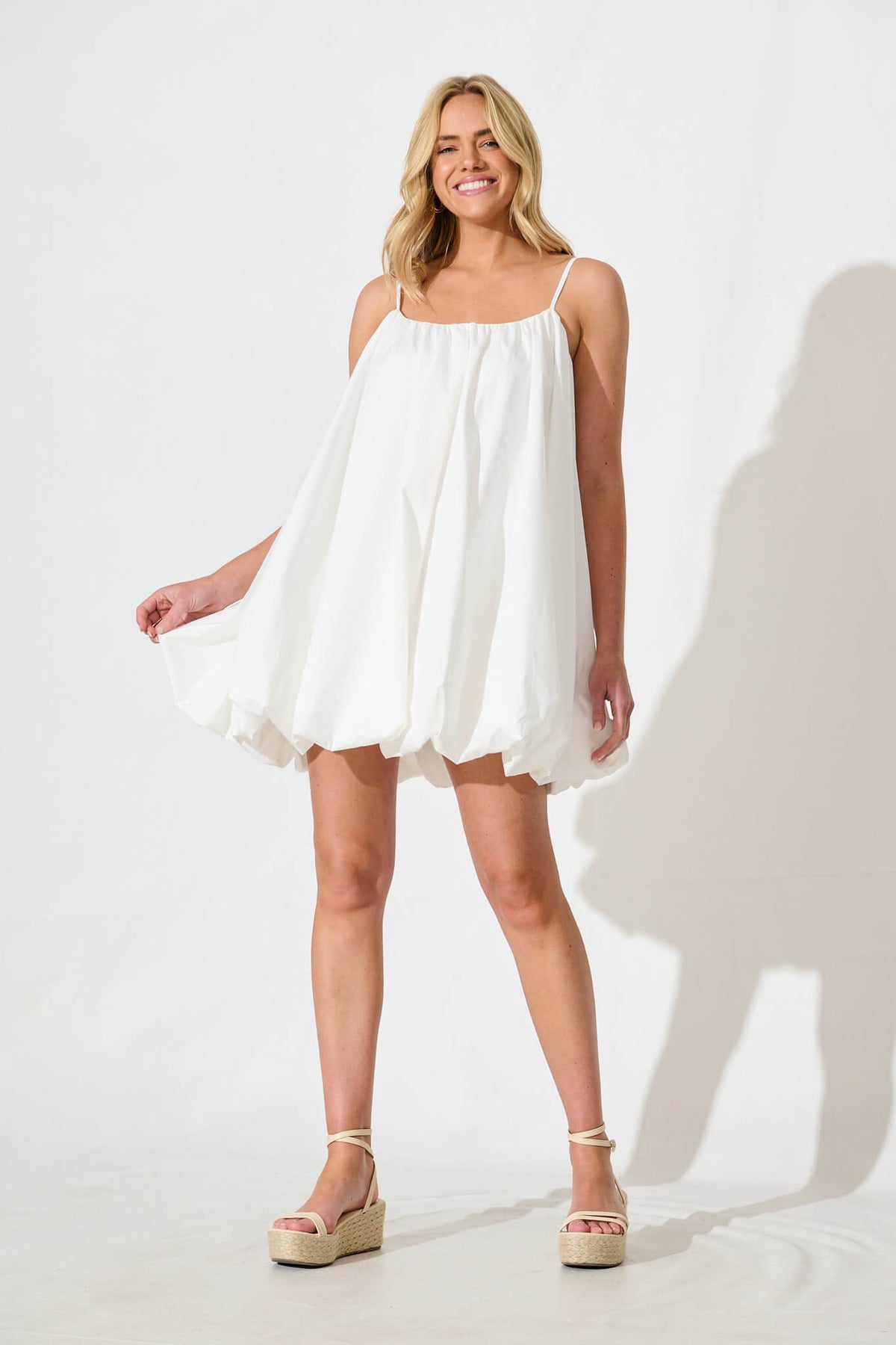 White Cotton Bubble Hem Dress by Bryson