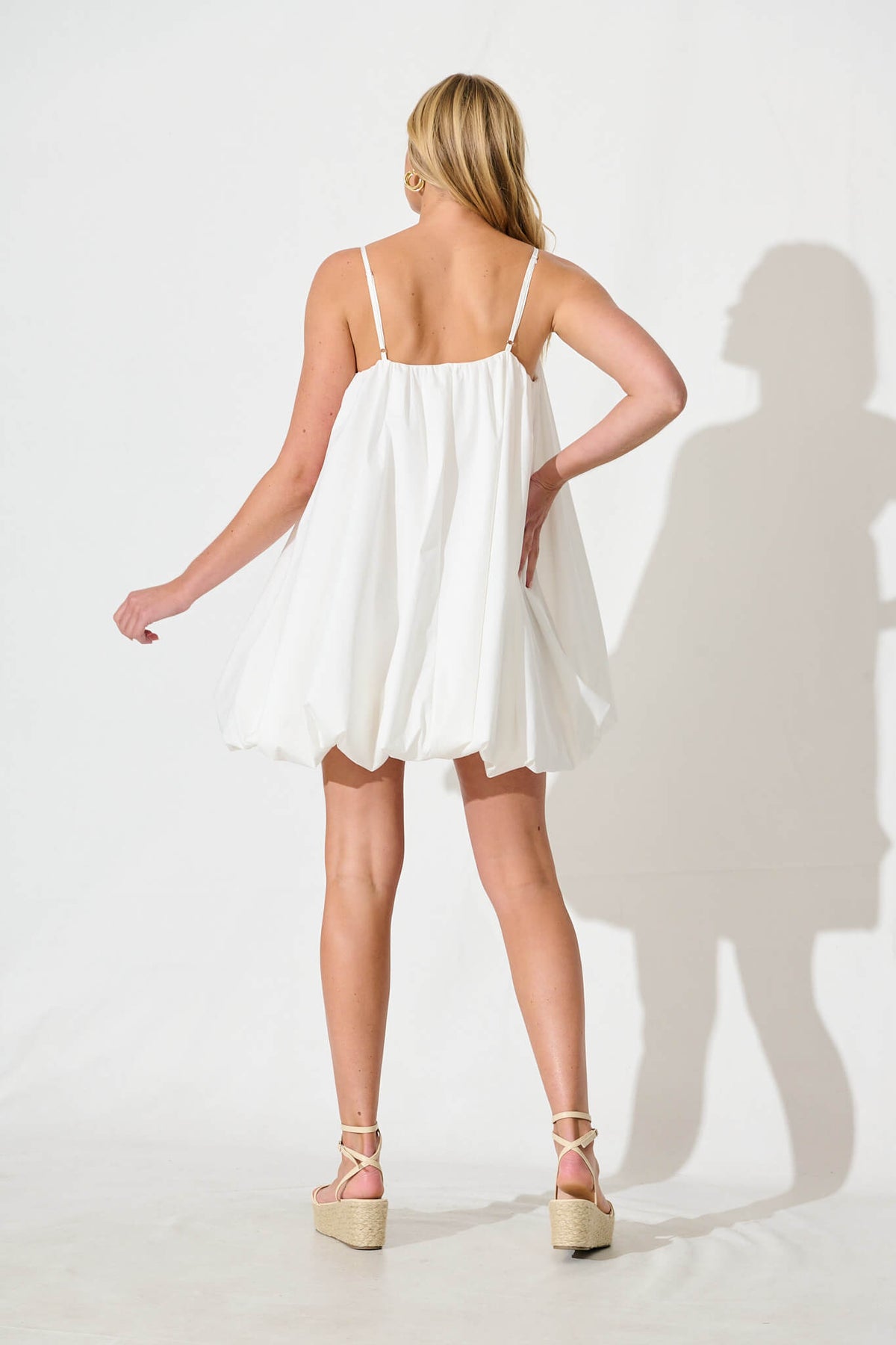 White Cotton Bubble Hem Dress by Bryson