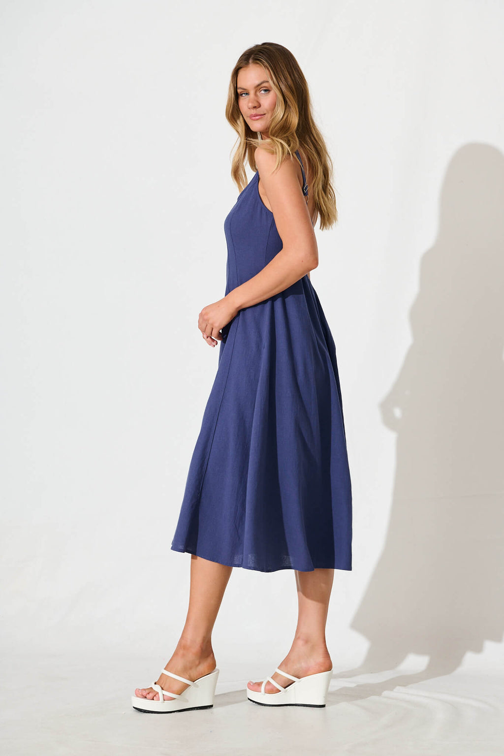 Navy Cotton Midi Dress by Shaima