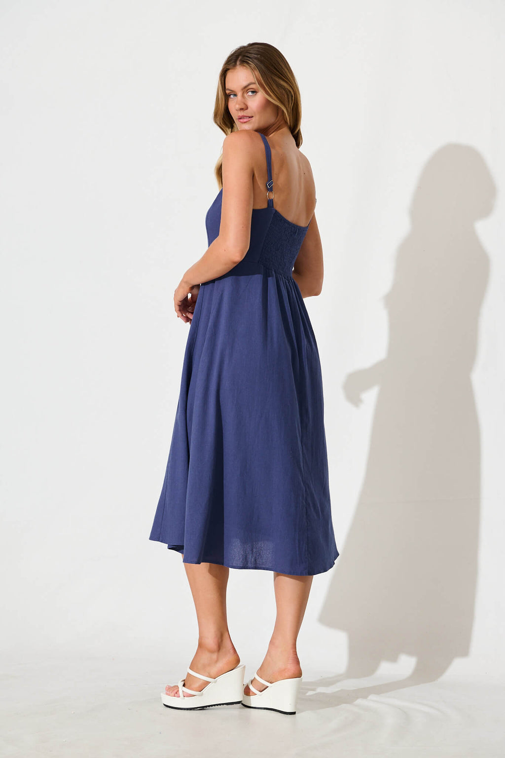Navy Cotton Midi Dress by Shaima