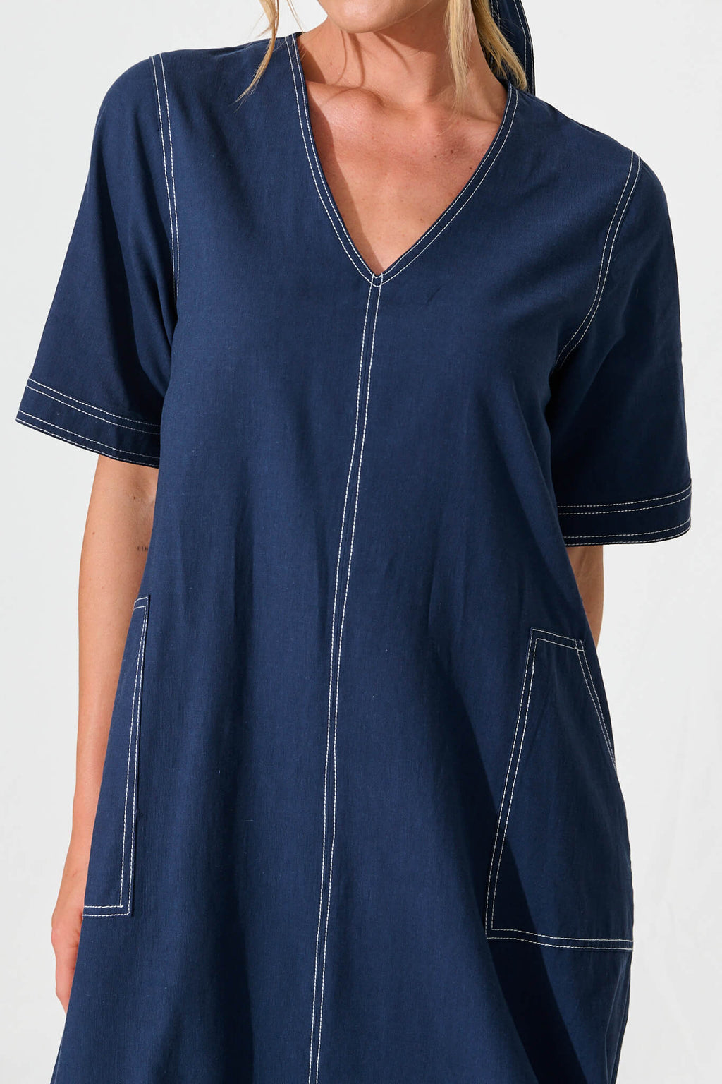 Navy Cotton Midi Dress by Rohini