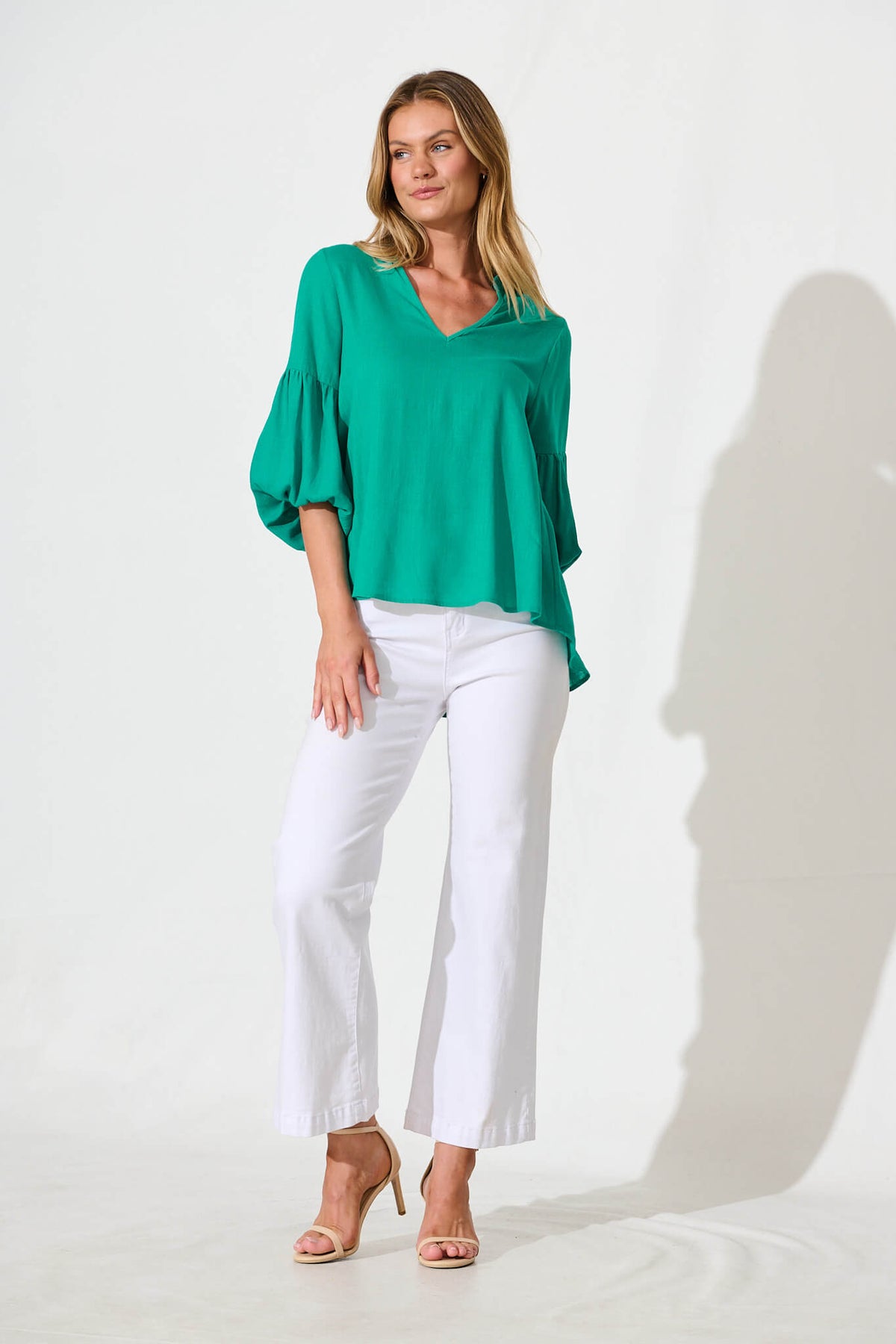 Teal Linen Blend Jasper Blouse