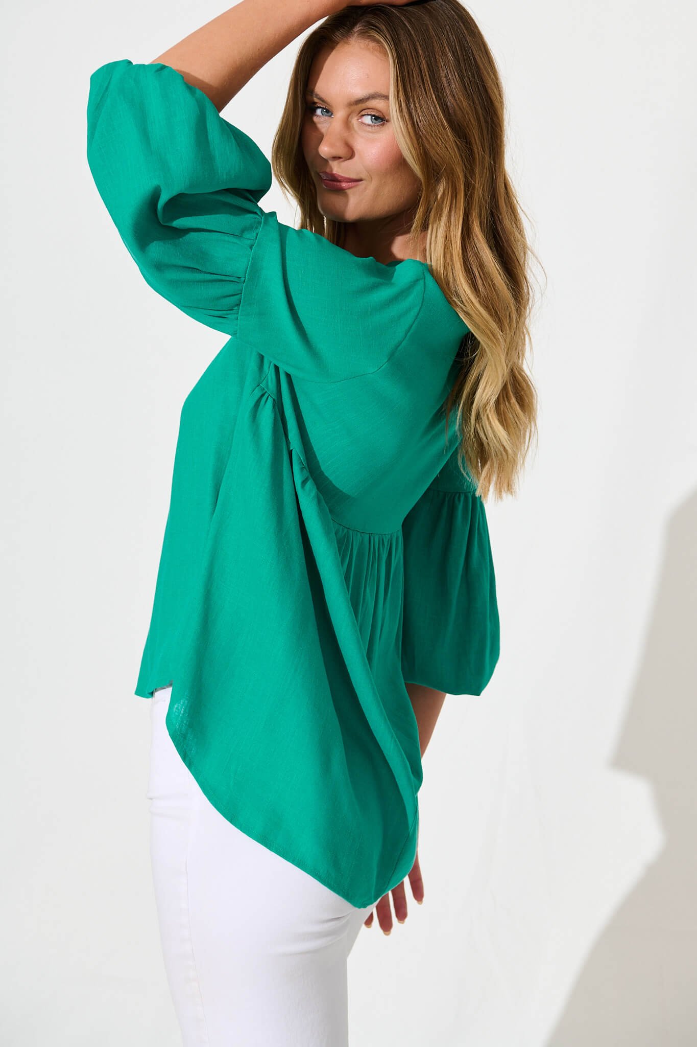 Teal Linen Blend Jasper Blouse