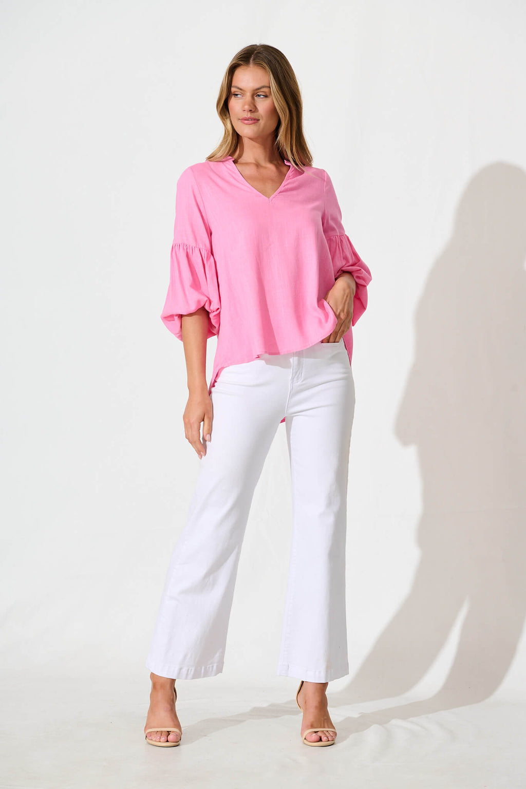 Candy Pink Linen Blend Jasper Blouse