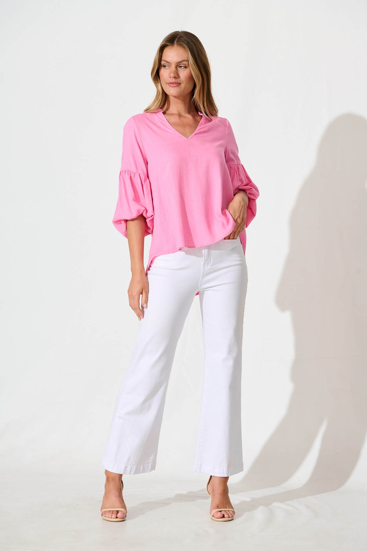 Candy Pink Linen Blend Jasper Blouse