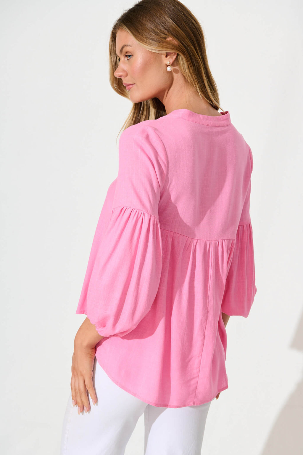 Candy Pink Linen Blend Jasper Blouse