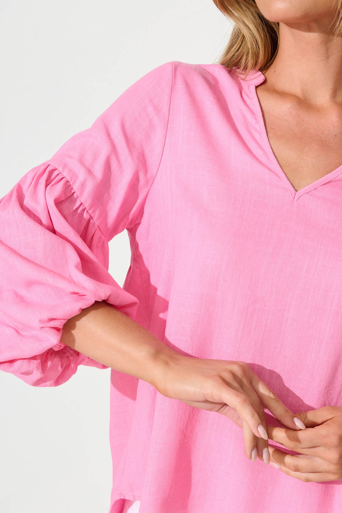 Candy Pink Linen Blend Jasper Blouse