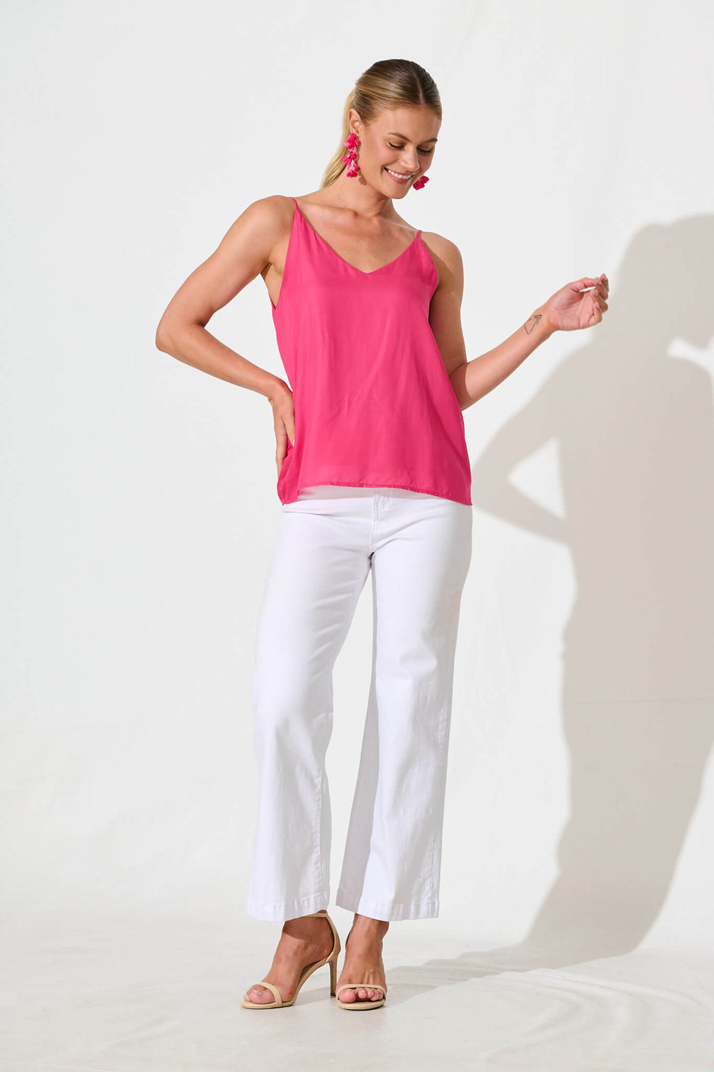 Pink Satin Cami Tank Top