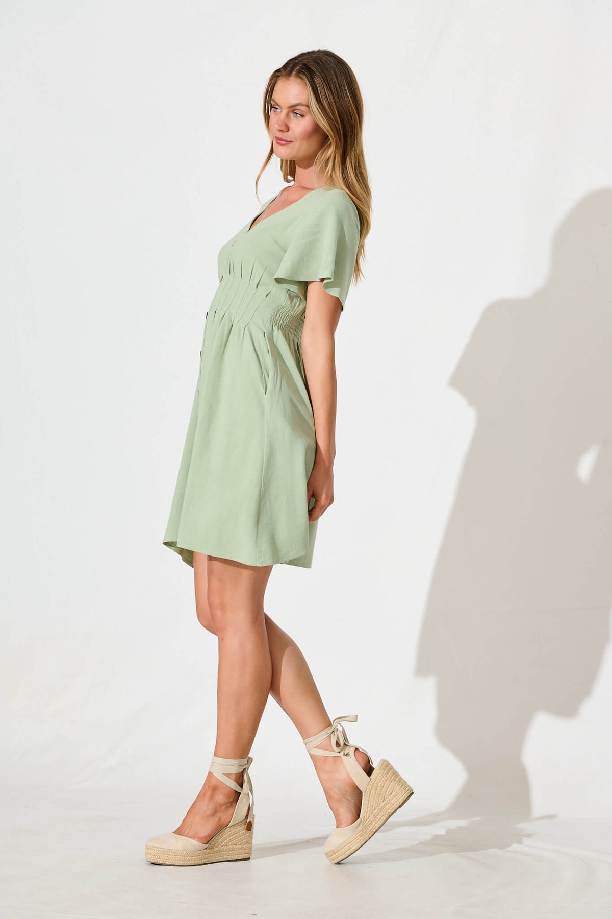 Pale Green Linen Blend Amaya Dress