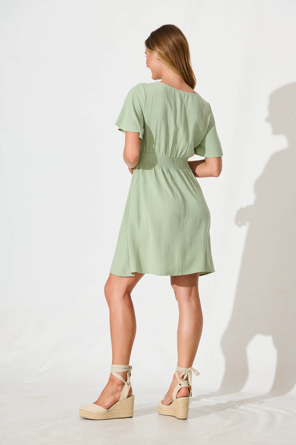 Pale Green Linen Blend Amaya Dress