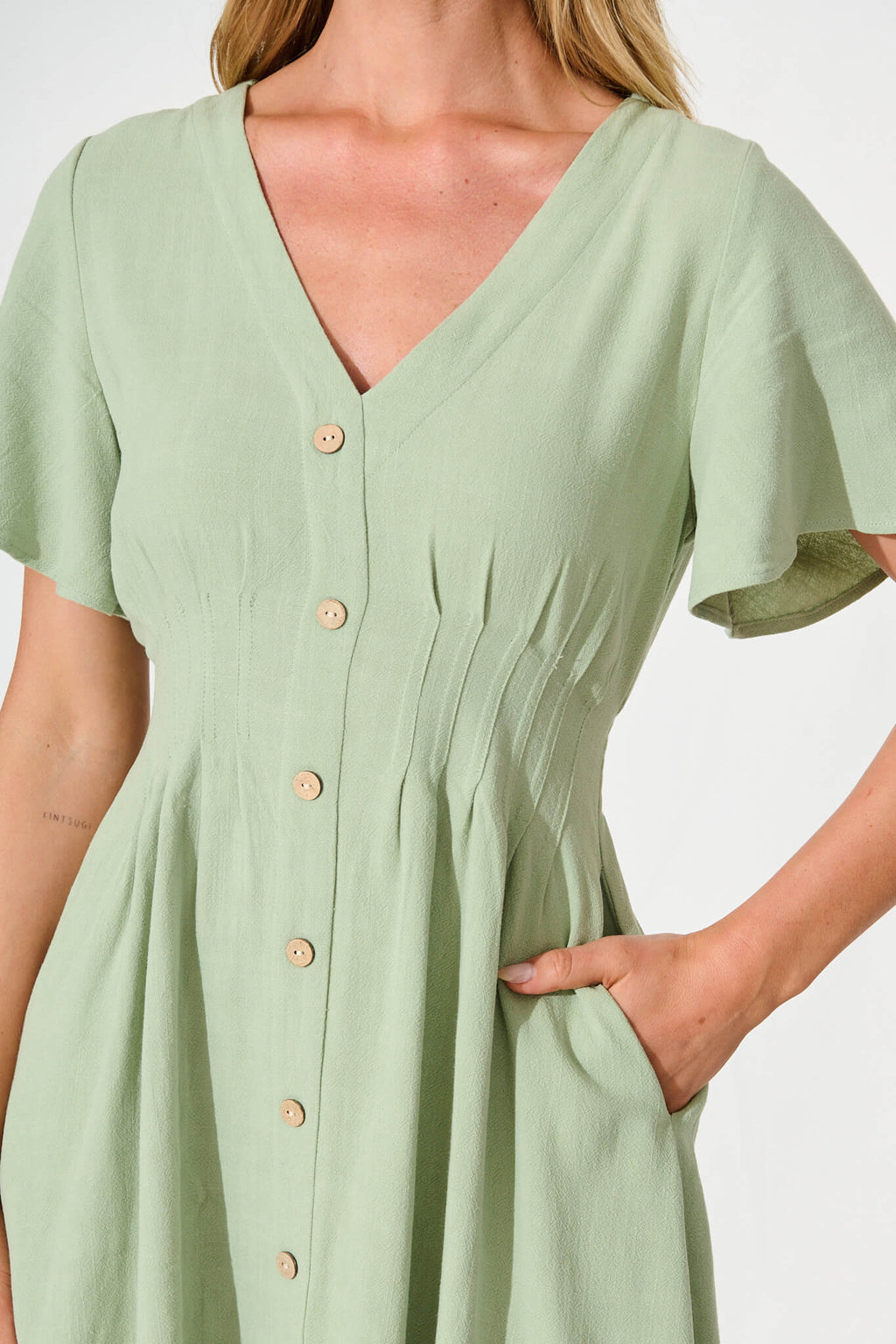 Pale Green Linen Blend Amaya Dress